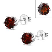 5mm Round Prong-Set Garnet Sterling Silver Stud Earrings - e444